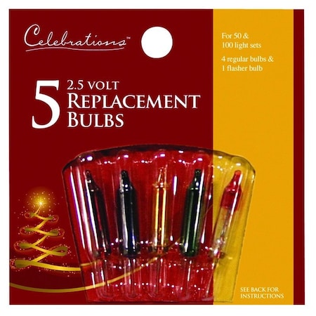 Mini Multicolored 5 Ct Replacement Christmas Light Bulbs